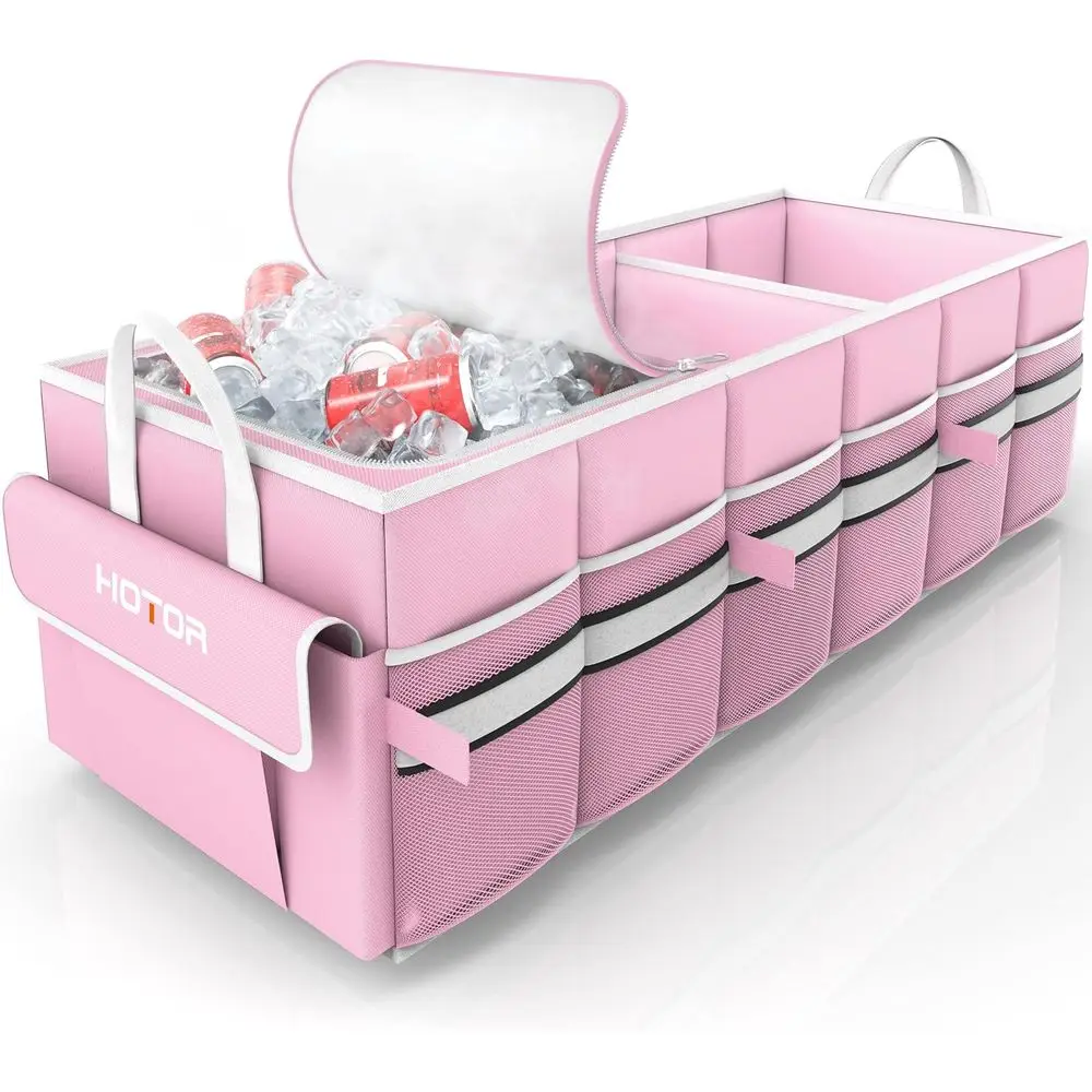 

Автомобильный органайзер со встроенным герметичным холодильником, складной органайзер для багажника автомобиля, внедорожника, седана (3 компонента, розовый), 31.9×12.