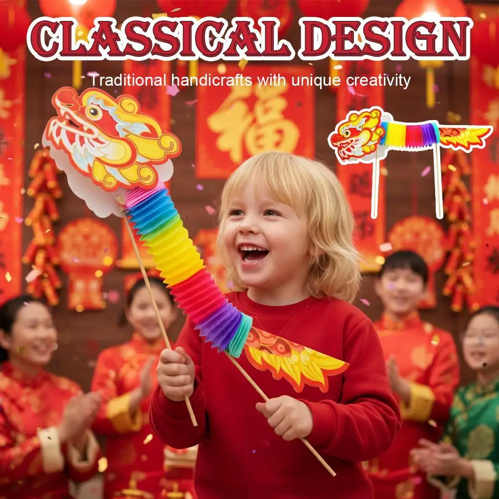 New Year Paper Dragon Toy Craft Art DIY Dragon Dance Lion Dance Folk Art Festival Party Small Props, Atmosphere Decorations