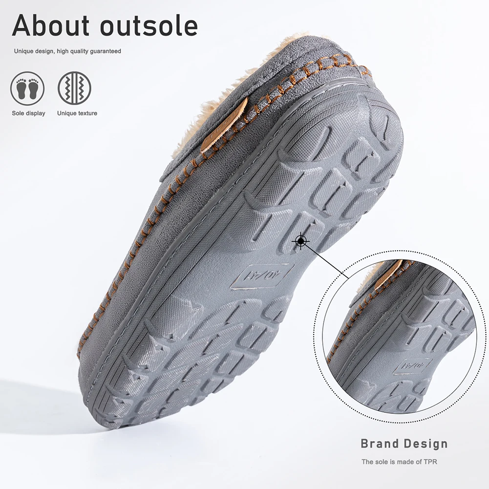 Pmoiste لينة فو الجلد المدبوغ شبشب منزل الرجال مريحة وسادة دافئة مصمم علامة خط أحذية غرفة المعيشة الانزلاق على الشتاء داخلي #4