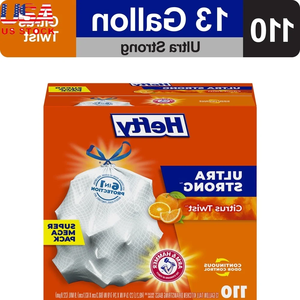 

Ultra Strong 13 Gallon Trash Bags Tall Kitchen Drawstring Bags with Citrus Twist Scent Odor Control Leak Puncture Resistance