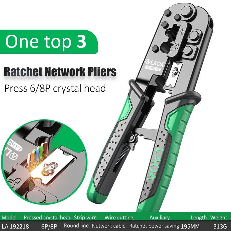 LAOA Ratchet Network Pliers 8P6P Steel Wire Pliers Crystal Head Wire Pressing Pliers Three Purpose Set Wire Stripping Pliers