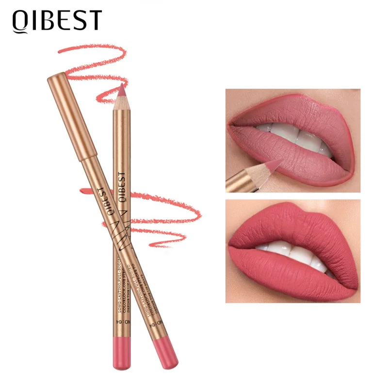 

QIBEST 12 Colors Matte Lip Liner Set Long Lasting Non Transfer Cup Resistant High Pigment Smudge Proof Gold Tube Lip Makeup