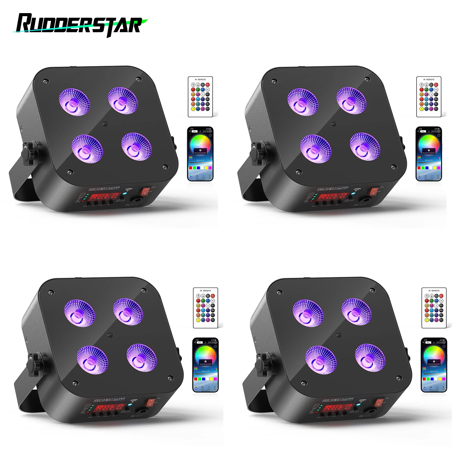 

4PCS 4x18W 6IN1 RGBWA+UV LED Par Lights Rechargeable Battery Par Light Remote Control Stage Effect Lighting for Concert Theater
