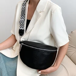 Fanny Pack Bum Bag Wide Jacquard Strap Ladies Women Handbag PU Leather Fashion Waist Bag Casual Shoulder Crossbody Chest Bag