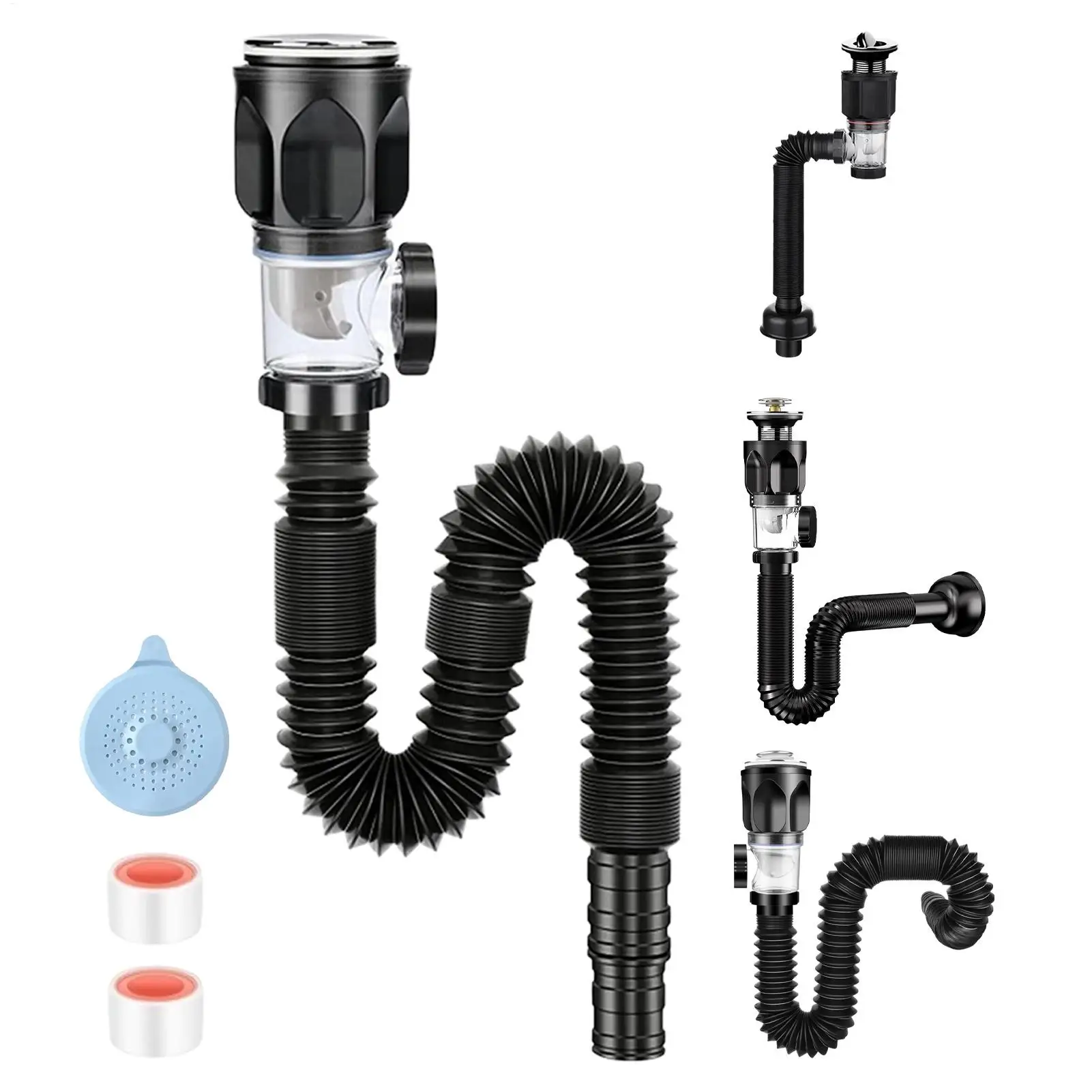 Universal Flexible Sink Drain Pipe Set Deodorant Drainage Tube Basin Installation P-Trap Hose Sink Pipe For Bathroom Accessories