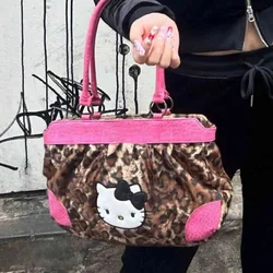 Sanrio Hello Kitty Women's New Vintage Bag Y2k Spicy Girl Leopard Print Armpit Bag Autumn Winter Niche Design Portable Shoulder