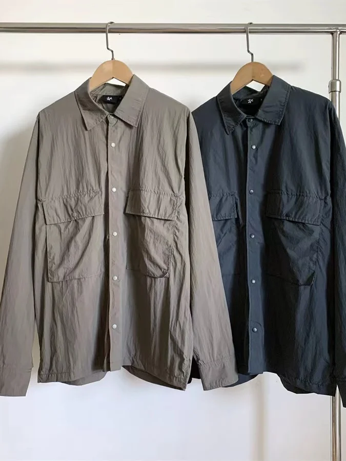 Gdo Lightweight Nylon Shirt Breathable Outdoor Hiking Couple Workwear Jacket Double Chest Pockets Back Ventilation Loose Fit