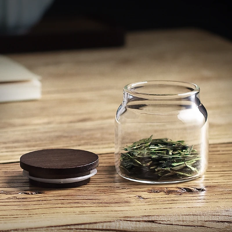 Small Empty Clear Airtight Sealed Coffee Bean Loose Tea Can Canister Vial Storage Containers Glass Spice Jars With Bamboo Lids