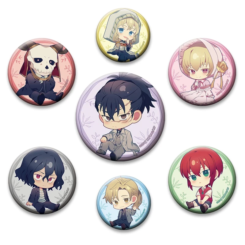 Broches Redondos con Personajes del Anime The Ancient Magus' Bride, Insignias de Hojalata para Decoración de Ropa, Accesorios para Mochilas, Regalo