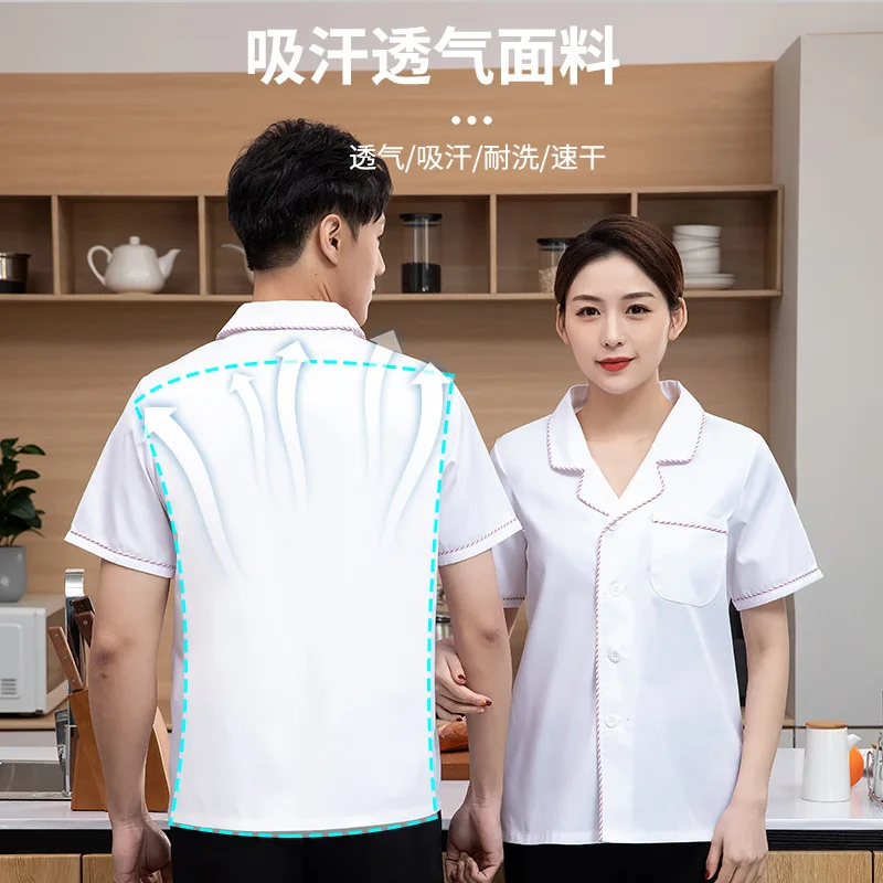 

Женская куртка шеф-повара, летняя дышащая куртка с короткими рукавами и отложным воротником, рабочая одежда шеф-повара, столовая, кухонная форма, кейтеринг, отель, работа Un