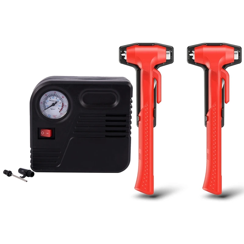

1 Pcs Automobile And Motorcycle Tire Inflation Pump With Simulation Display & 2 Pcs Car Safety Hammer Glass Breaker