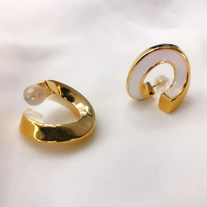 Brass With 18K White Enemal Twist Earring Women Jewelry Punk Designer Runway Rare Simply Gown Boho Japan Korean