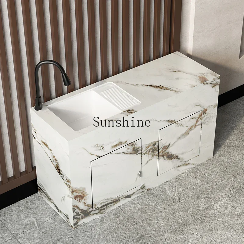 Rock slab outdoor wash basin integrated floor courtyard balcony with rubbing board  FT