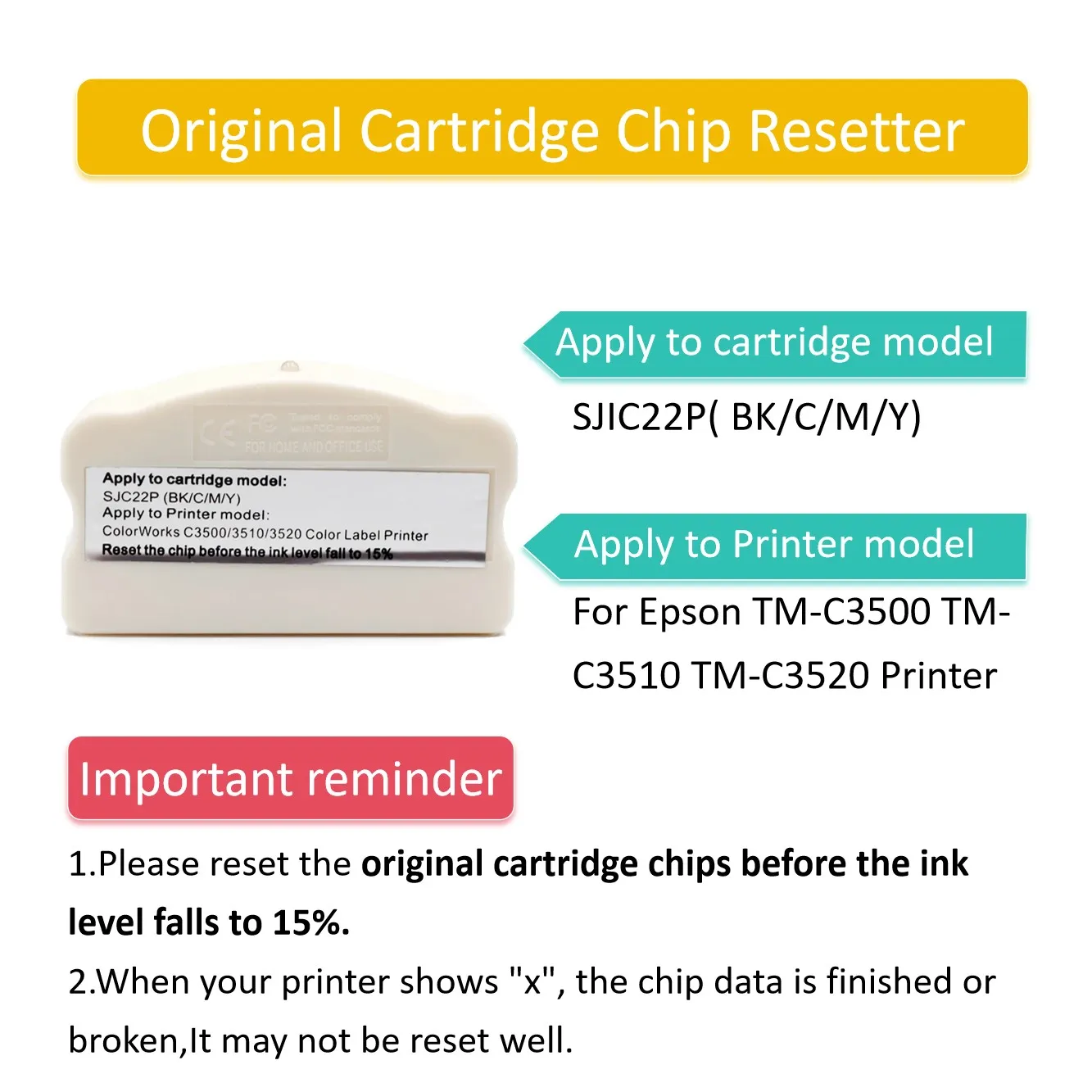 

SJIC22P Colorworks C3500 C3510 C3520 Original Cartridge Chip Resetter For Epson TM-C3500 TM-C3520 TM-C3510 Color Label Printer