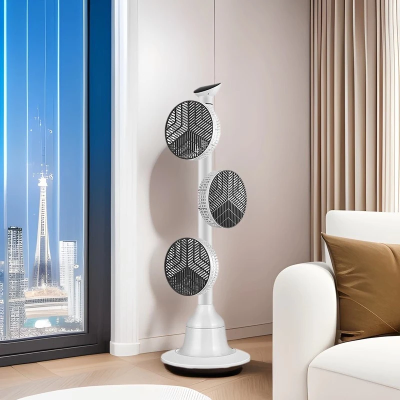 Electric fan floor-to-ceiling large wind mute multi-head floor fan remote control vertical voice air circulation fan wholesale