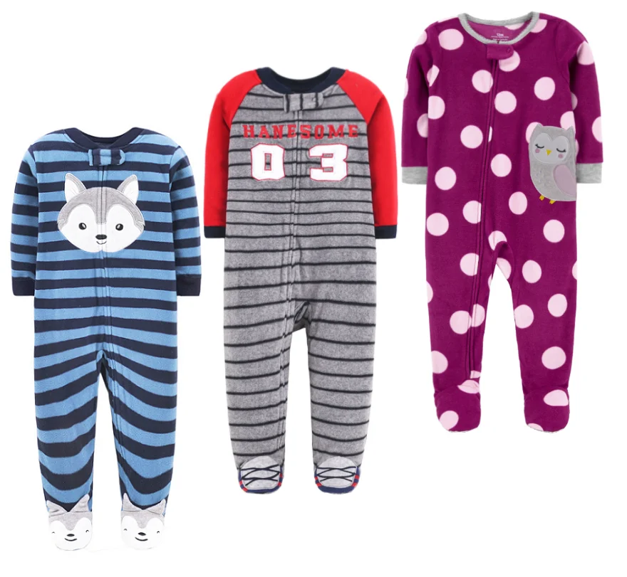 Footed Warm Baby Rompers 2022 Spring Fall Micro Polar Fleece Hot Baby Pajamas Infant jumpsuits Sleepwear 0/3-12M