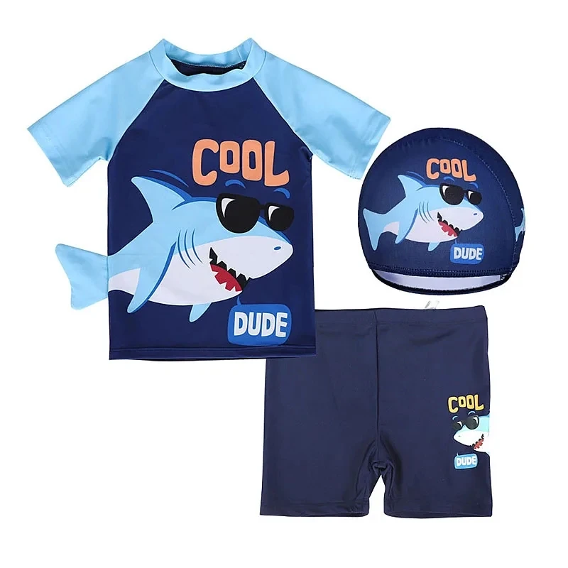 Boy Short Sleeve Shark Cartoon Swimsuit Children Sunscreen Swimwear 2-10 Year Kid Two Pieces Toddler Infant Bathing Suit