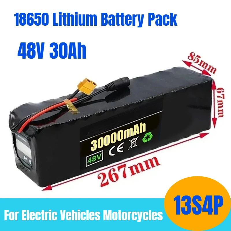 حزمة بطارية 13S4P 48 فولت 30 أمبير في الساعة مع شاشة عرض الطاقة 18650 بطارية ليثيوم للسيارات الكهربائية والدراجات النارية