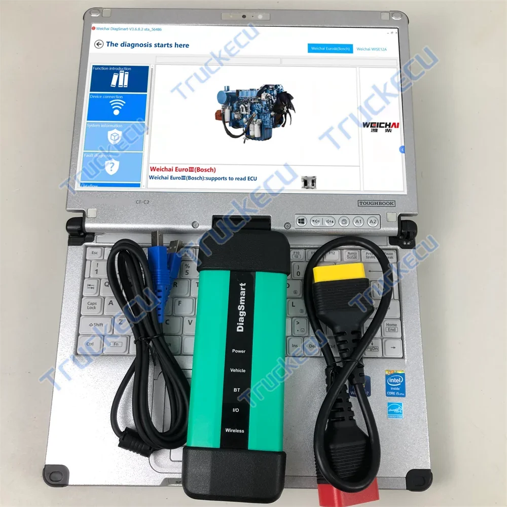for DiagSmart Standard Weichai Heavy Duty diesel truck Diagnostic Tool Inspection Equipment Fault Detector sinotruk+C2 laptop