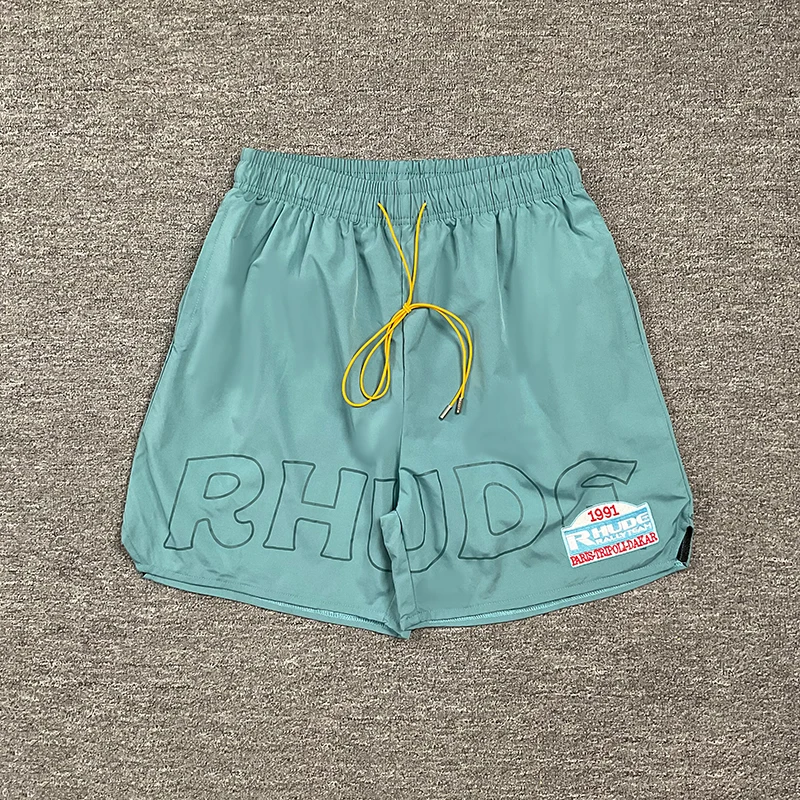 New Arrival RHUDE Retro Patch Badge Shorts Unisex Oversized Elastic Waist Street Short Pants