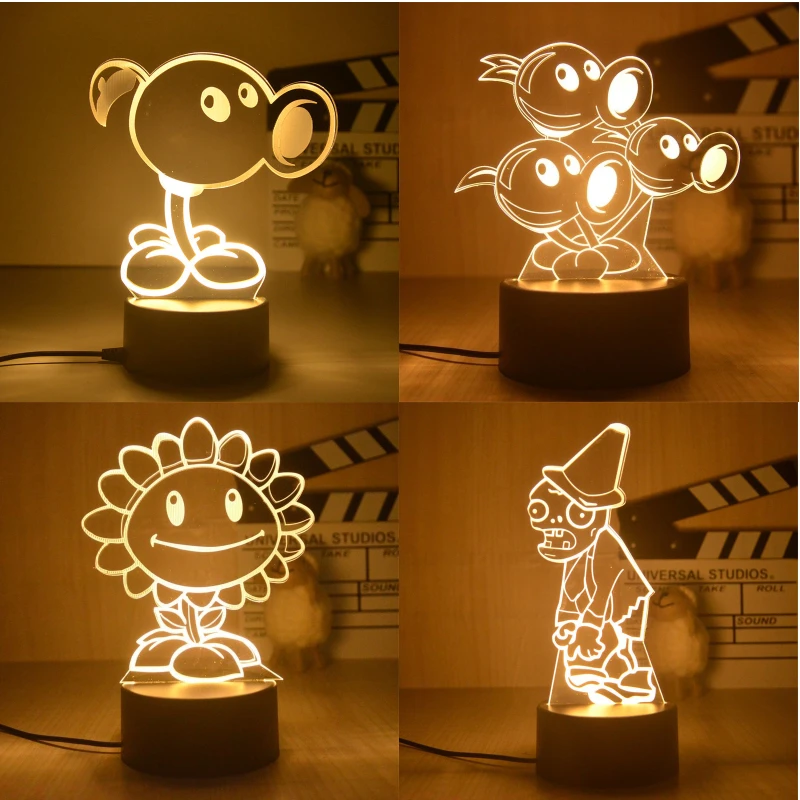 Plants vs Zombies Game Peripheral Toys 3d Night Light Creative Children's Gift Color Led FOOTBALLZOMBIE Peashooter Model Figure