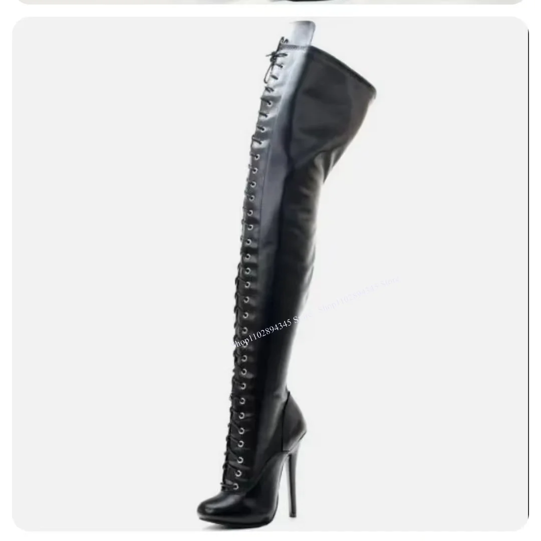 Botas por encima de la rodilla con correa cruzada para Mujer, zapatos de tacón alto fino, informales, sexys, a la moda, talla grande, invierno, 2024