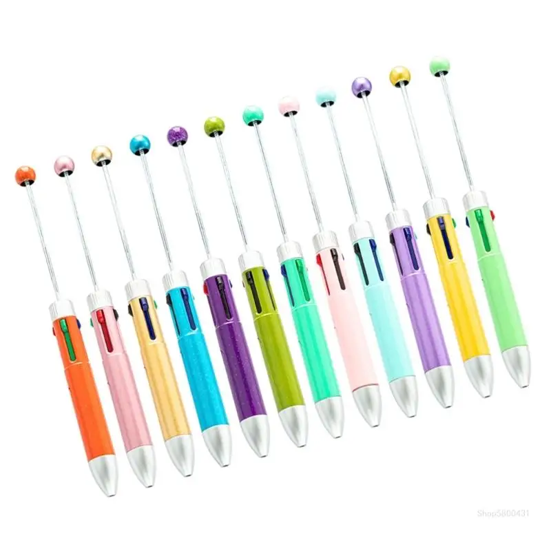 12Pcs 4 Color in 1 Ballpoint Pen Beadable Multicolored Pen Smooth to Write