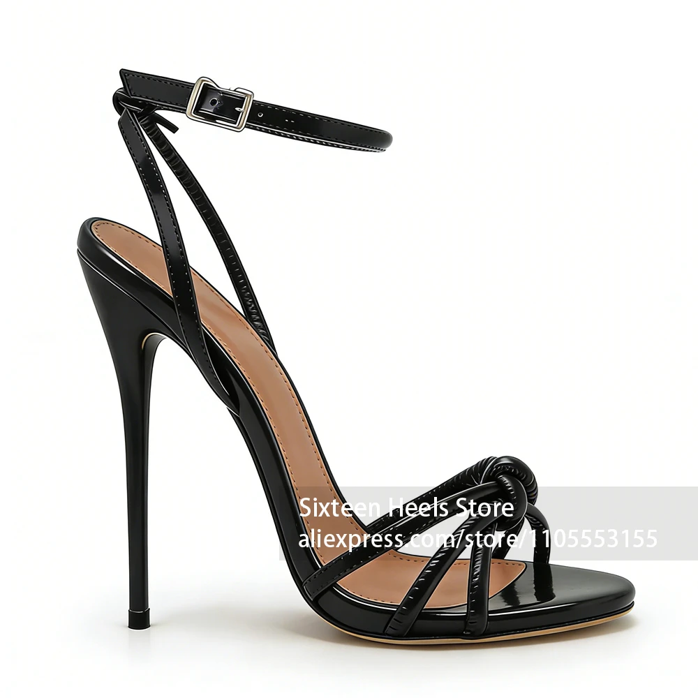 

16cm Lacquered Heel Knotted Sandals Ankle Strap Handmade Stiletto Heels Sweet Sexy Style Summer Shoes for Women Custom Multiolor