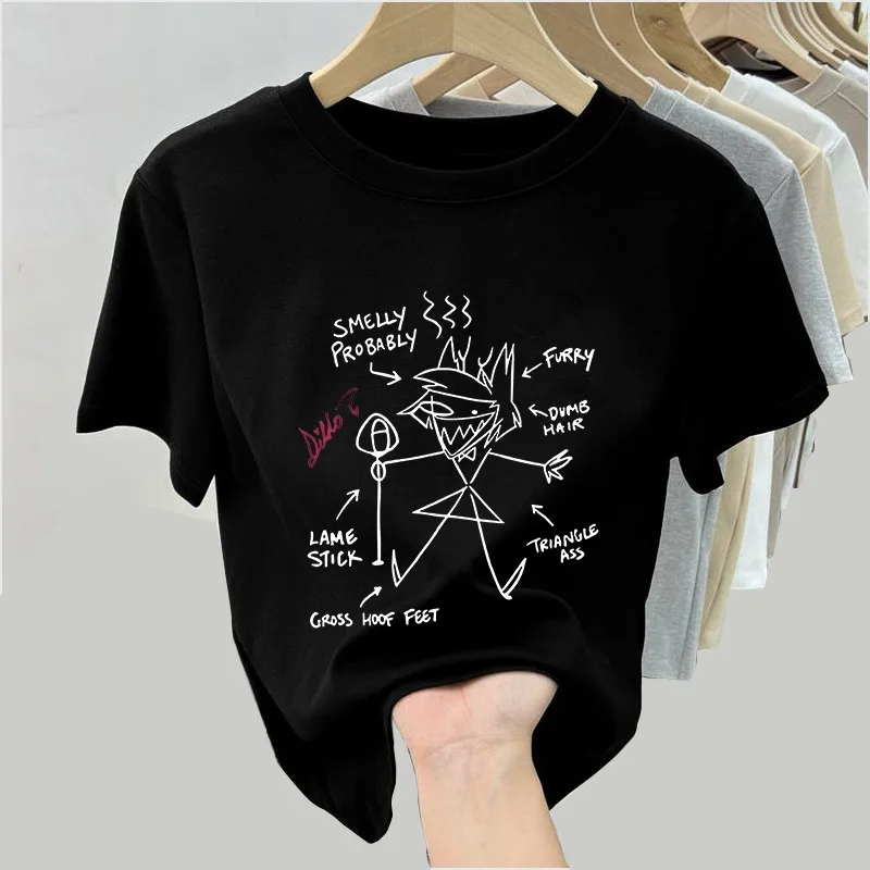 

Hazbin Hotel Charlie Angel Dust Vaggie Inspired Pure Cotton Short Sleeve T-Shirt Unisex Loose Casual Crew Neck Tops Men Women