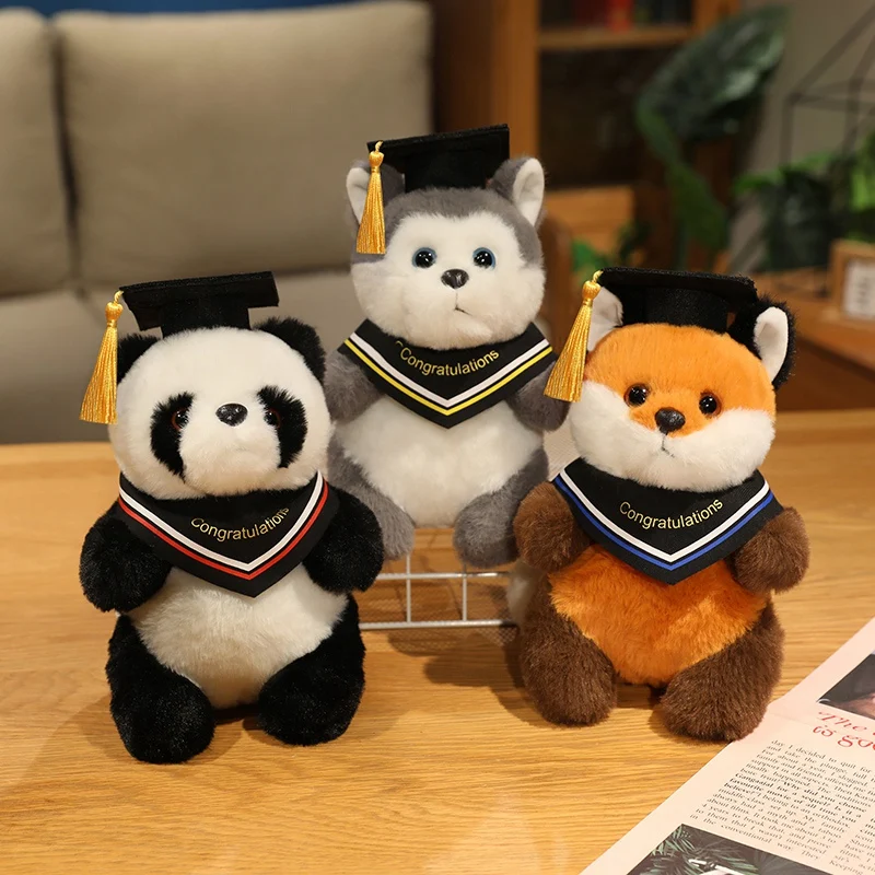 

20cm Cartoon Panda Dr.Fox Plush Toy Cute Stuffed Animals Graduation Husky Dog Plushies Doll Anime Soft Kids Students Toys Gift