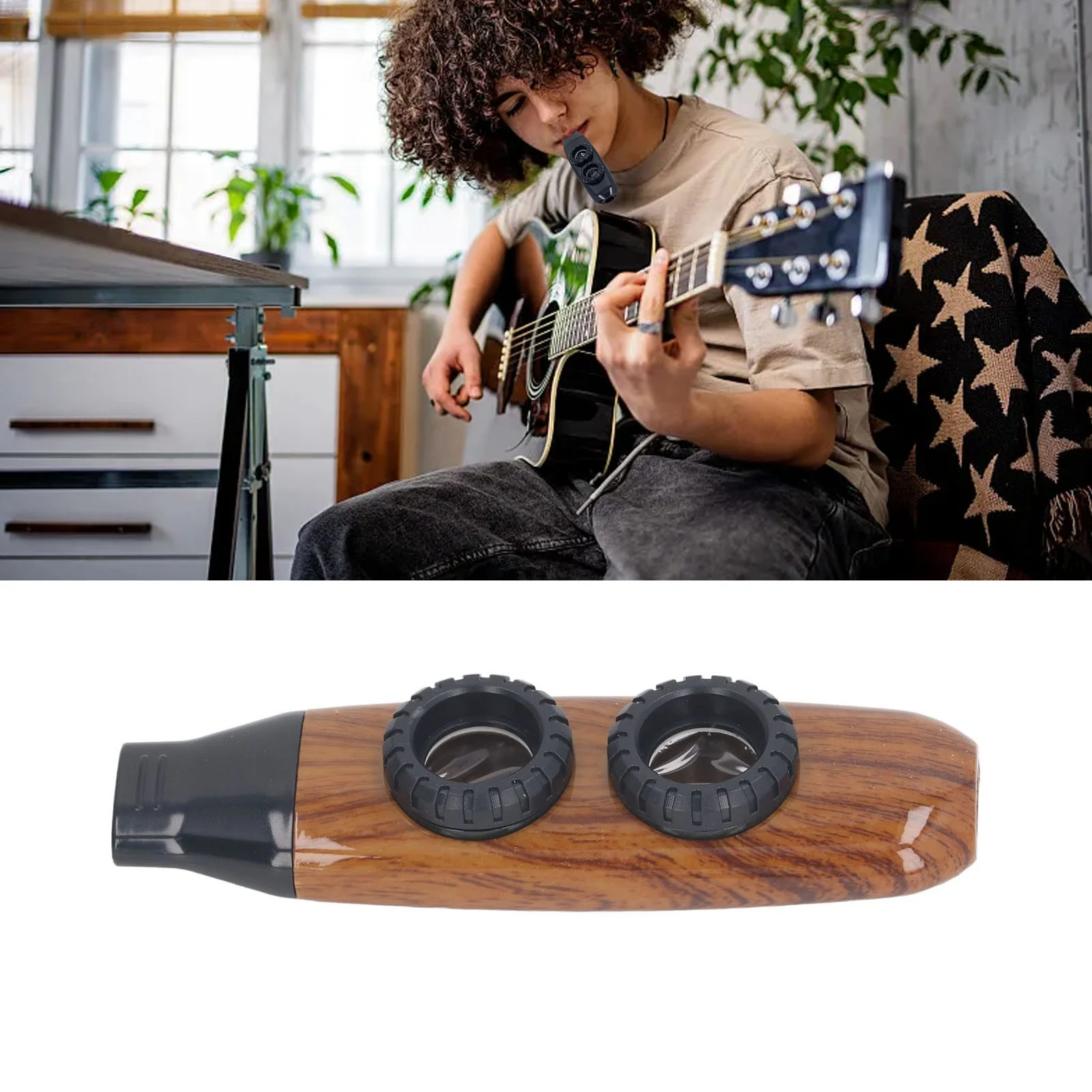 Portable Kazoo Flute Dual Hole Flute Adjustable Musical Wind Instrument with Diaphragm for Playing Performance Kazoo Flute