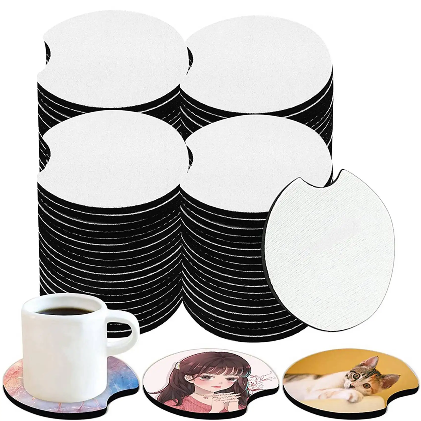 MALL 100 Pcs of Sublimation Blank Car Coasters, Round Opening Blank Coasters, Used for Sublimation DIY Crafts, Car Coasters