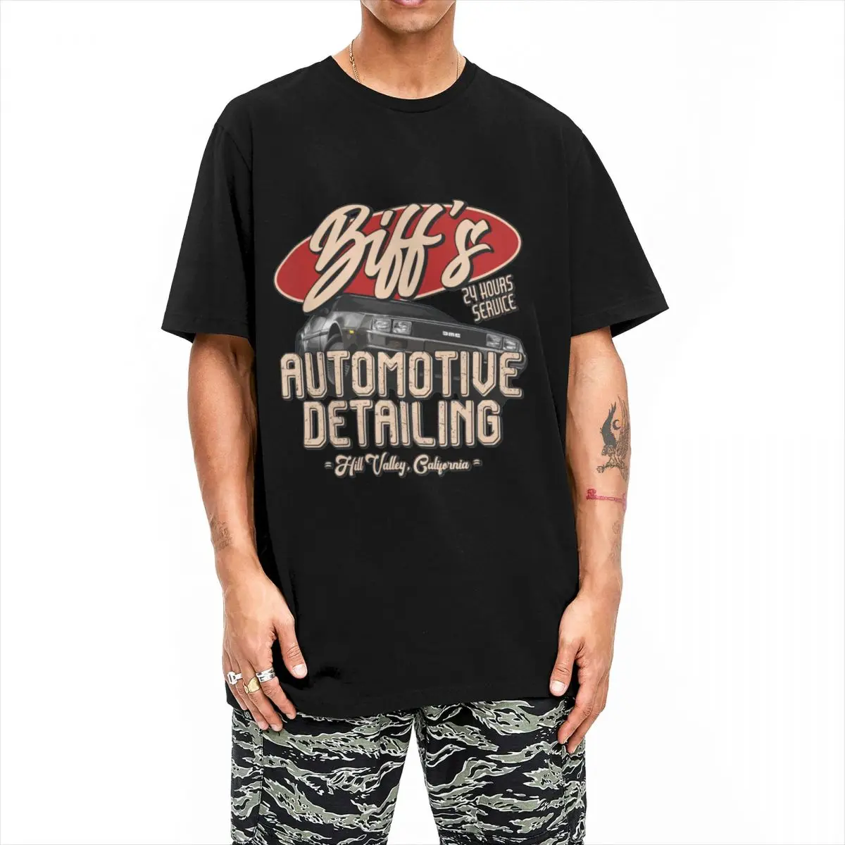 Back To The Future Biff's Automotive Detailing T-Shirt For Men Women Cotton Tops Hip Hop Delorean Round Neck Short Sleeve