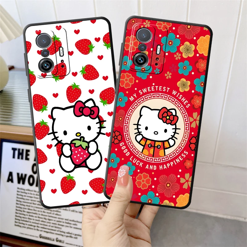 حافظة لهاتف Xiaomi Mi 11 12 13 Lite 10T 11T 12T Pro 12X 13 14 15 Pro غطاء هاتف ناعم أسود سانريو فراولة كيتي