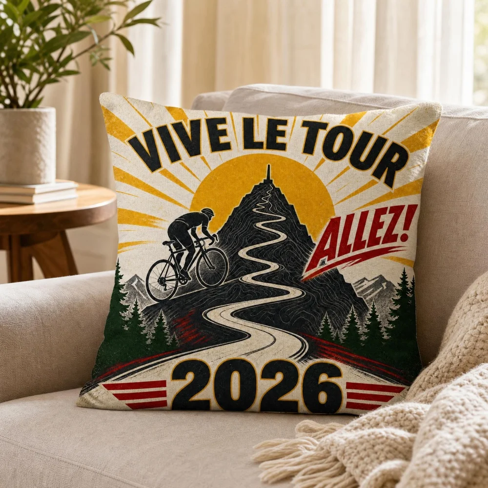 Mountain Bike Winding Road Pine Tree Print Square Full Throw Pillow With Insert Soft Linen Cycling Hobby Sofa Decor Cushion