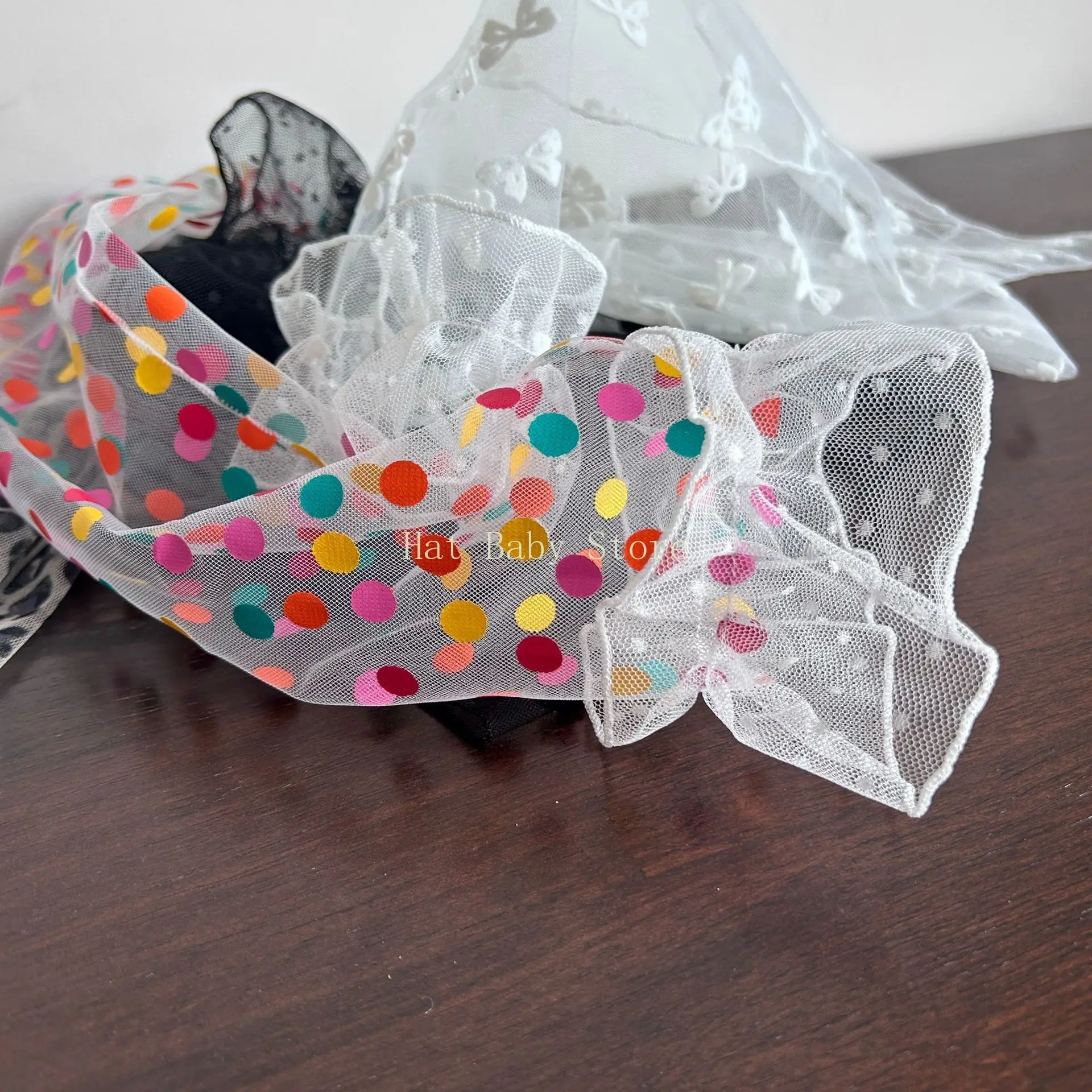 ฤดูร้อนน่ารัก Polka Dot Lolita ตาข่ายครีมกันแดดแขนนุ่มและแขนจีบ Tulle Breathable ผู้หญิงแขน