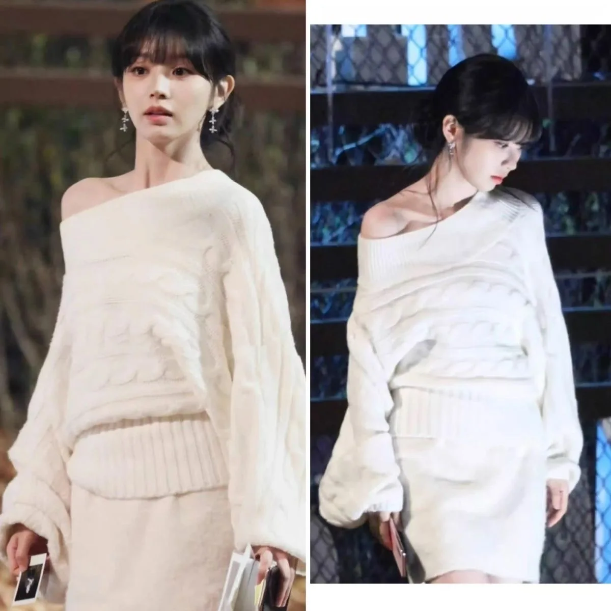 

Белый вязаный свитер Tanxixue с одним открытым плечом и асимметричным воротником, повседневный танцевальный комплект с юбкой, корейский стиль, этнический костюм для отдыха