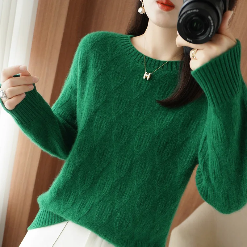 Autumn Winter Pullovers New Round Neck Sweater For Women Jacquard Loose Long Sleeve Top Middle Aged Mother Knitwears Sueter