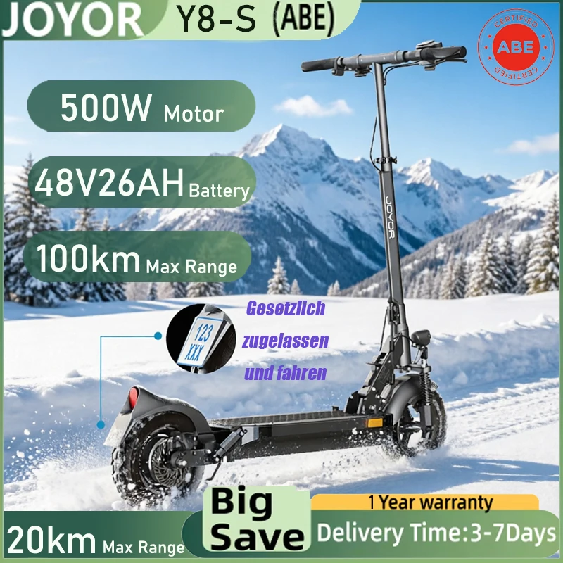 JOYOR Y8-S (ABE) E-Scooter, 500W Motor, 48V26AH Batterie, maximale Reichweite 100 km, faltbar für den Stadtverkehr, 10 Zoll aufblasbare Offroad-Reifen geeignet für alle Arten von komplexen