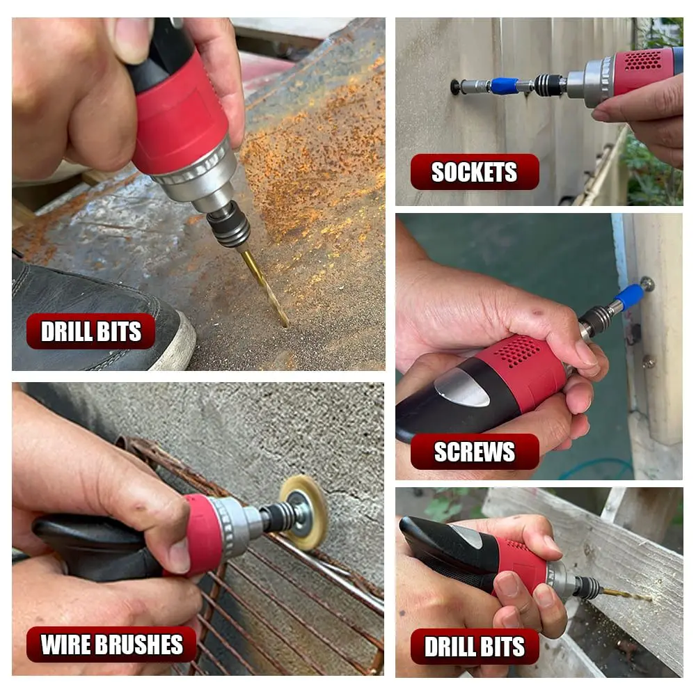 Mini Air Impact Driver 1/4 In NPT 13000 Rpm 40 Ft Lbs Torque For Sockets Brushes Drill Bits