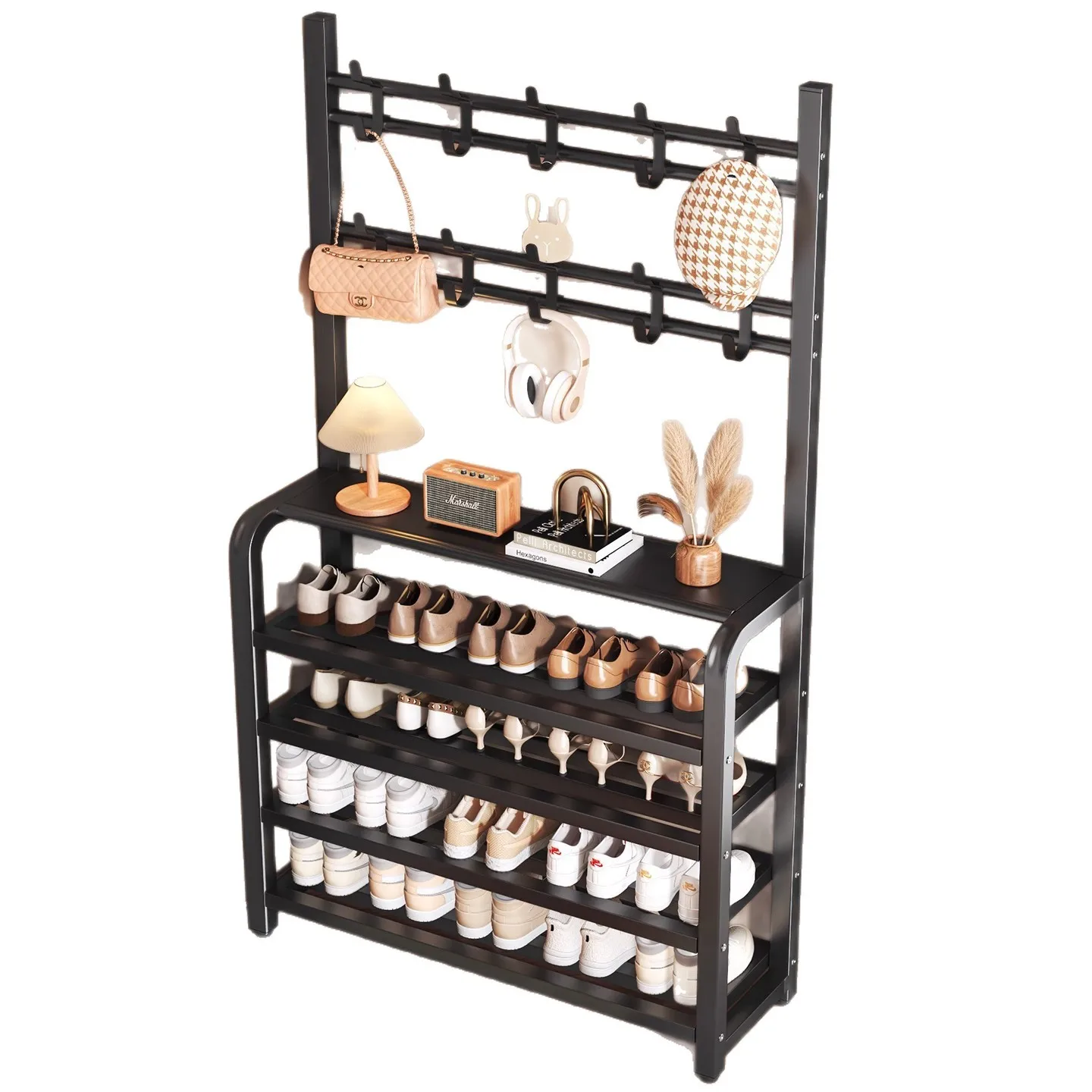 Multilayer Shoe Rack Carbon Steel Door Storage Shelf Simple Coat Hanger for Home Entryway