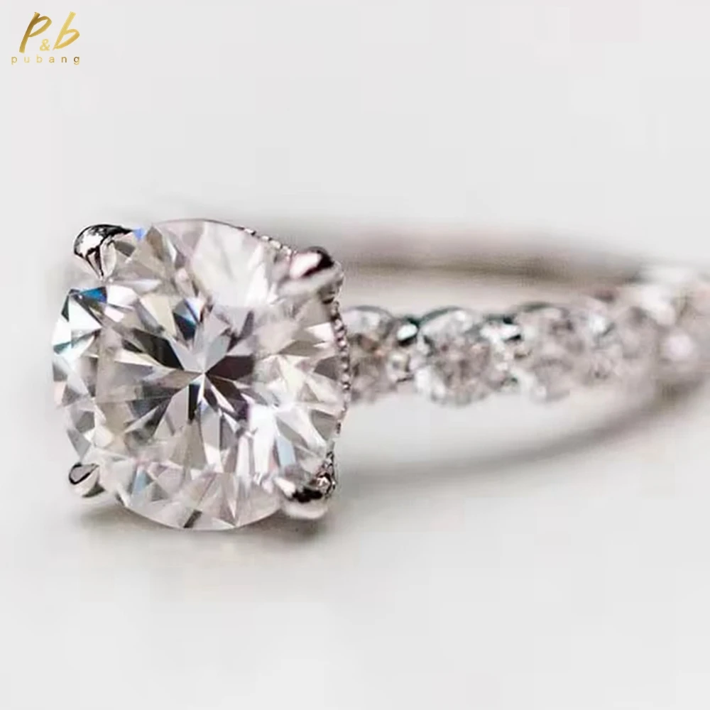 

PuBang Sparkling 3EX VVS1 D Color Gra Certified Moissanite Rings 18k 14k Gold 4.5 Carat Round Brilliant Half Eternity Band Gifts