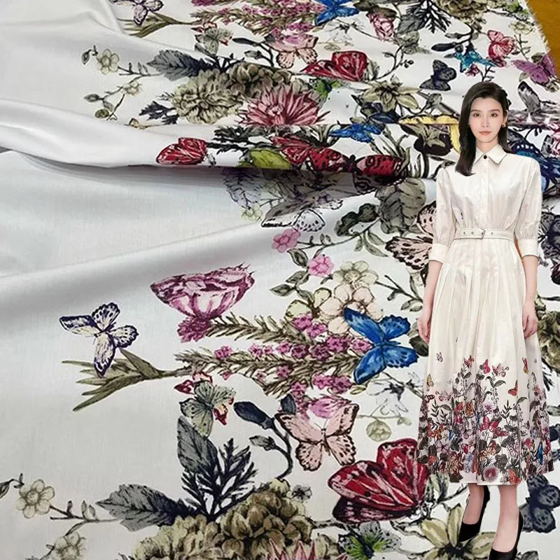 

Хлопковая ткань с принтом бабочки и цветов для женского платья Telas Para Costura Tissus, ткань «сделай сам», швейный материал