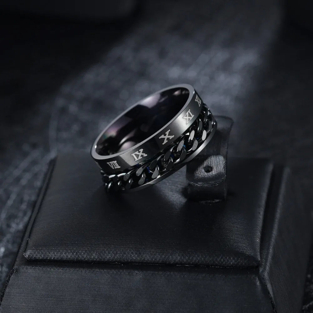 Roman Letter Chain Rings Men Digital Titanium Steel Ring European and American Transfer Rotating Roman Chain Personality Ring image 6
