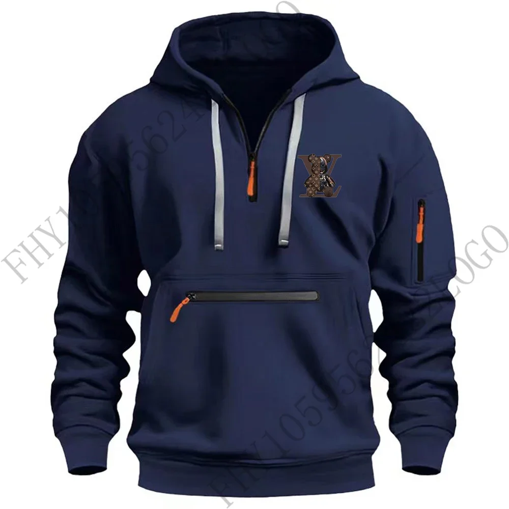 

Autumn and winter trendy men's casual hooded sweatshirt, fashionable zippered outdoor thickened windproof men's sports pullover