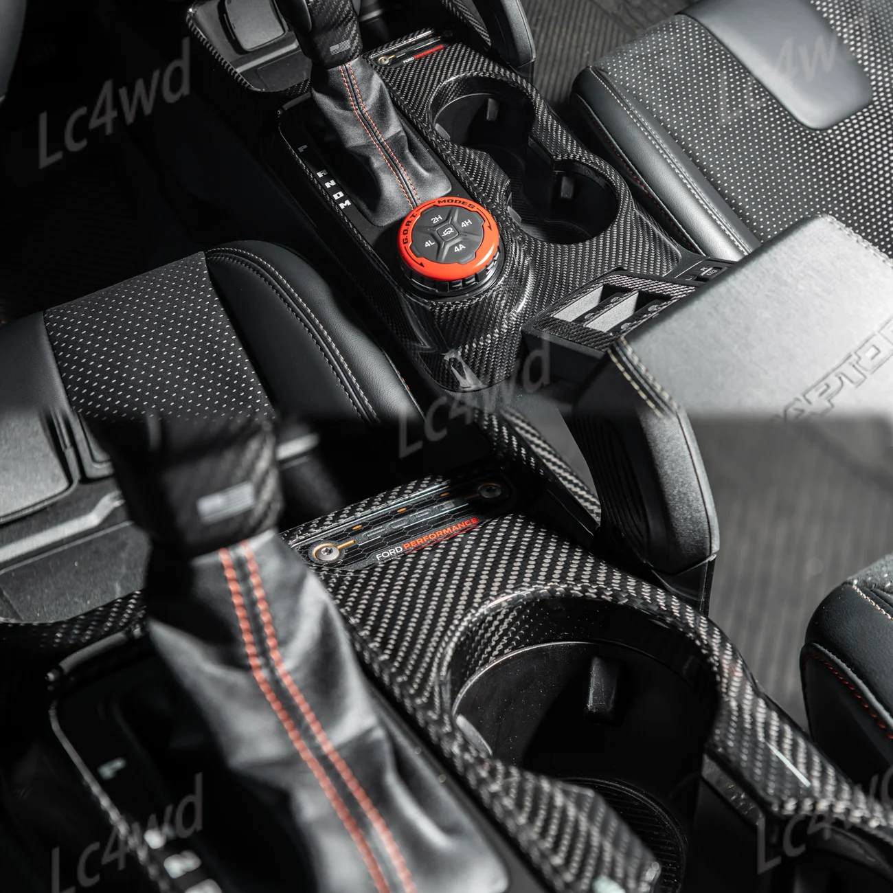 LC4WD 4X4 Accessories Real Dry Carbon Fiber Gear Shift Panel Cup Holder Trim Cover For Ford Bronco 2021-2026 (Exclude Sport)