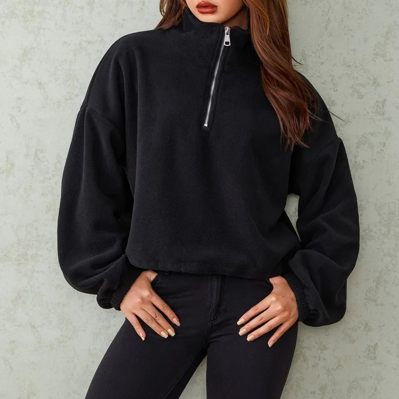 WPNAKS Women Loose Sweatshirt Autumn Winter Clothes Casual Solid Color Long Sleeve Half Zip Up Pullover Woman Clothing Steetwear