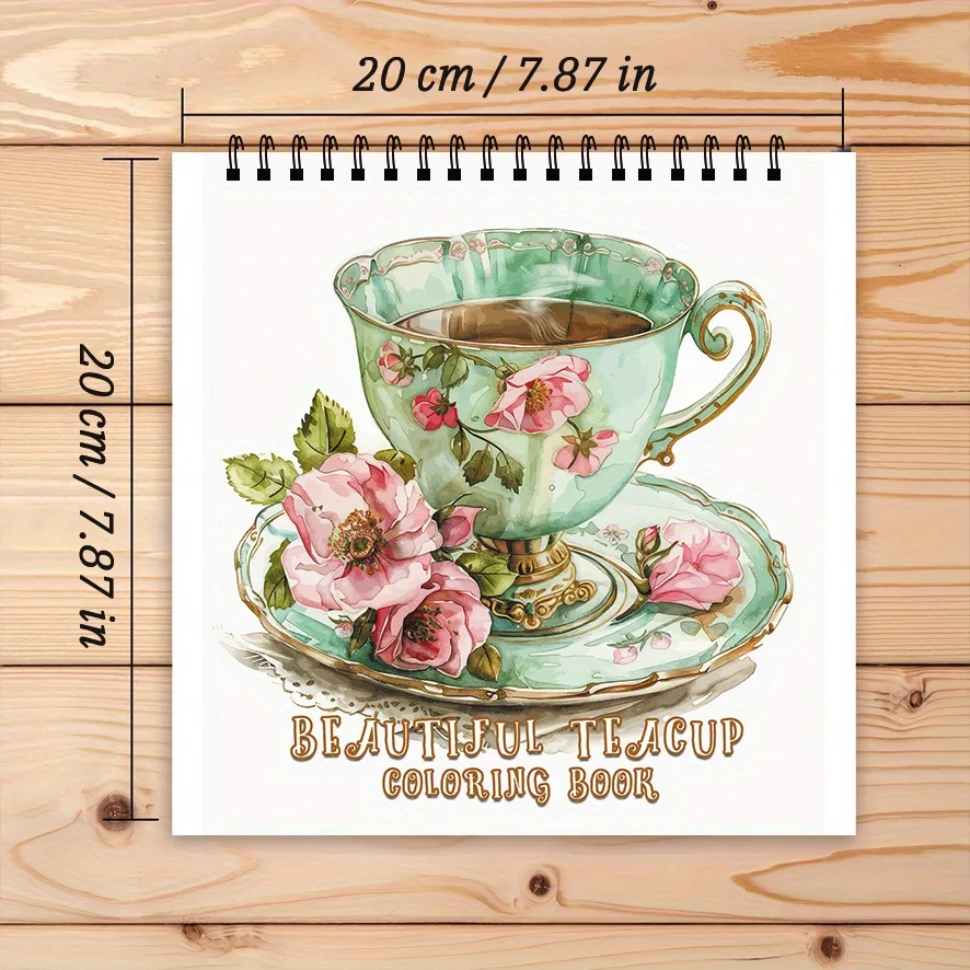 Coloring Book - 7.87 x 7.87 inches 32 pages Beautiful Teacup Coloring Book - Helps with Soothing, Gifts for Family or Friends