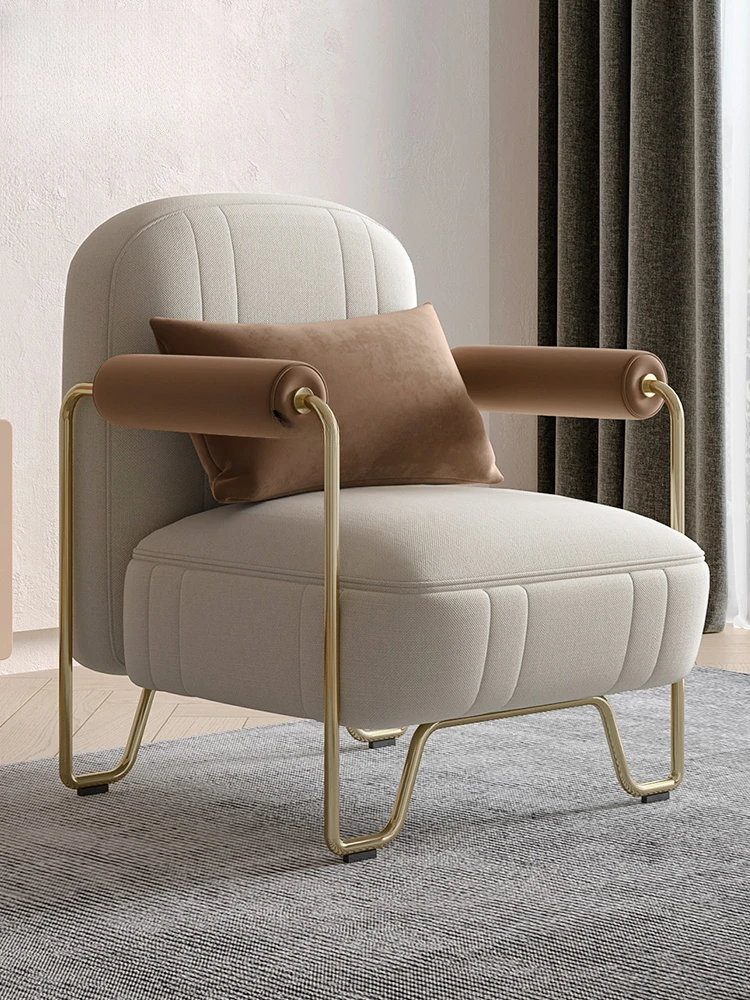 Modern Light Luxury Leisure Chair Minimalistic Living Room Beauty Salon Single Designer Metal Frame Fabric Couch