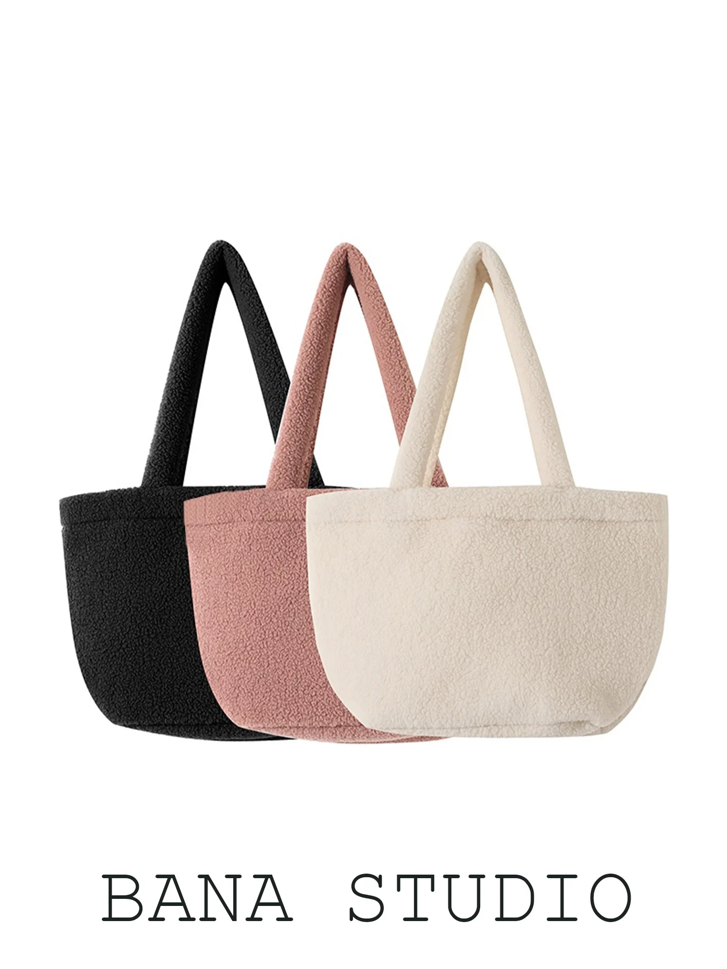 Cute Fleece Tote Bag Single Shoulder Plush Women's Bag Thick Handbag Large Bag Casual Simple Style Foldable Pure Color Pattern
